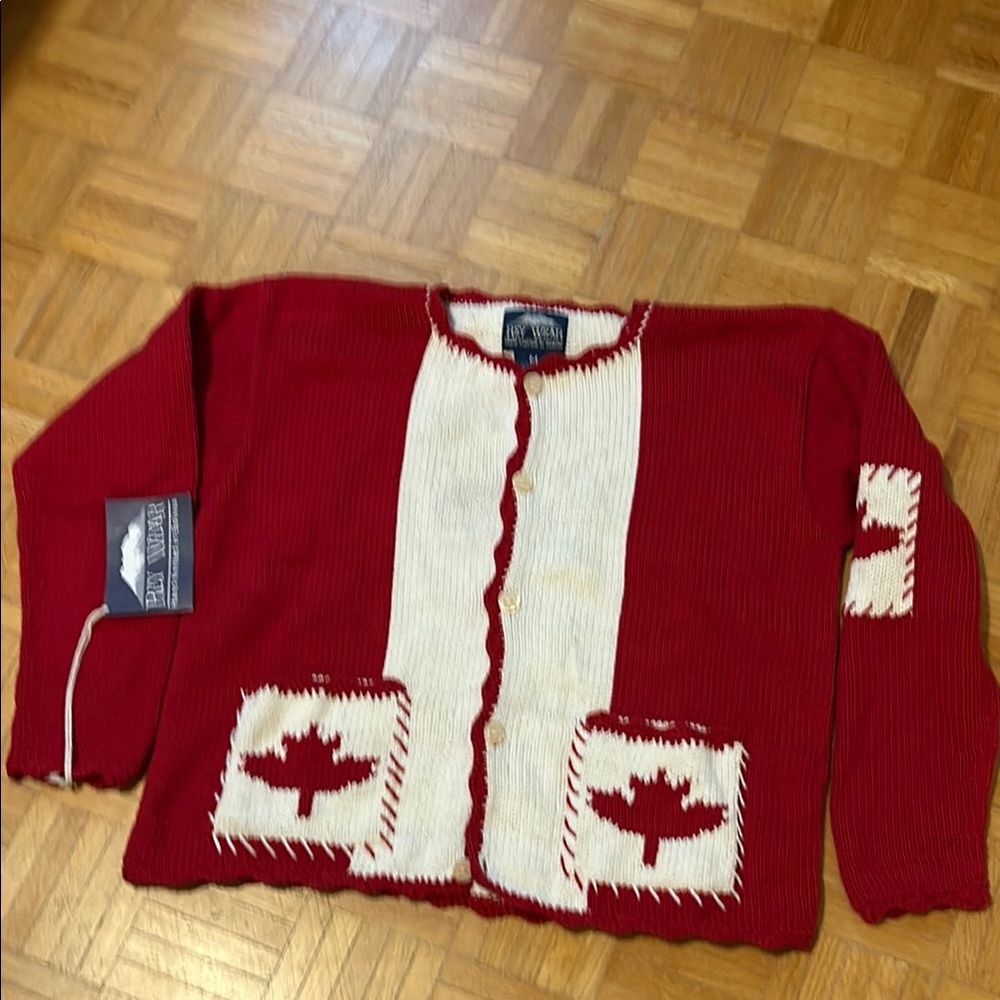 Rey Wear Red and White Sweater with Maple Leaf Design